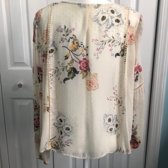 Zara Floral Embroidered Tie Front Sheer Blouse With Pom Pom Tassels Size Small - Picture 11 of 12